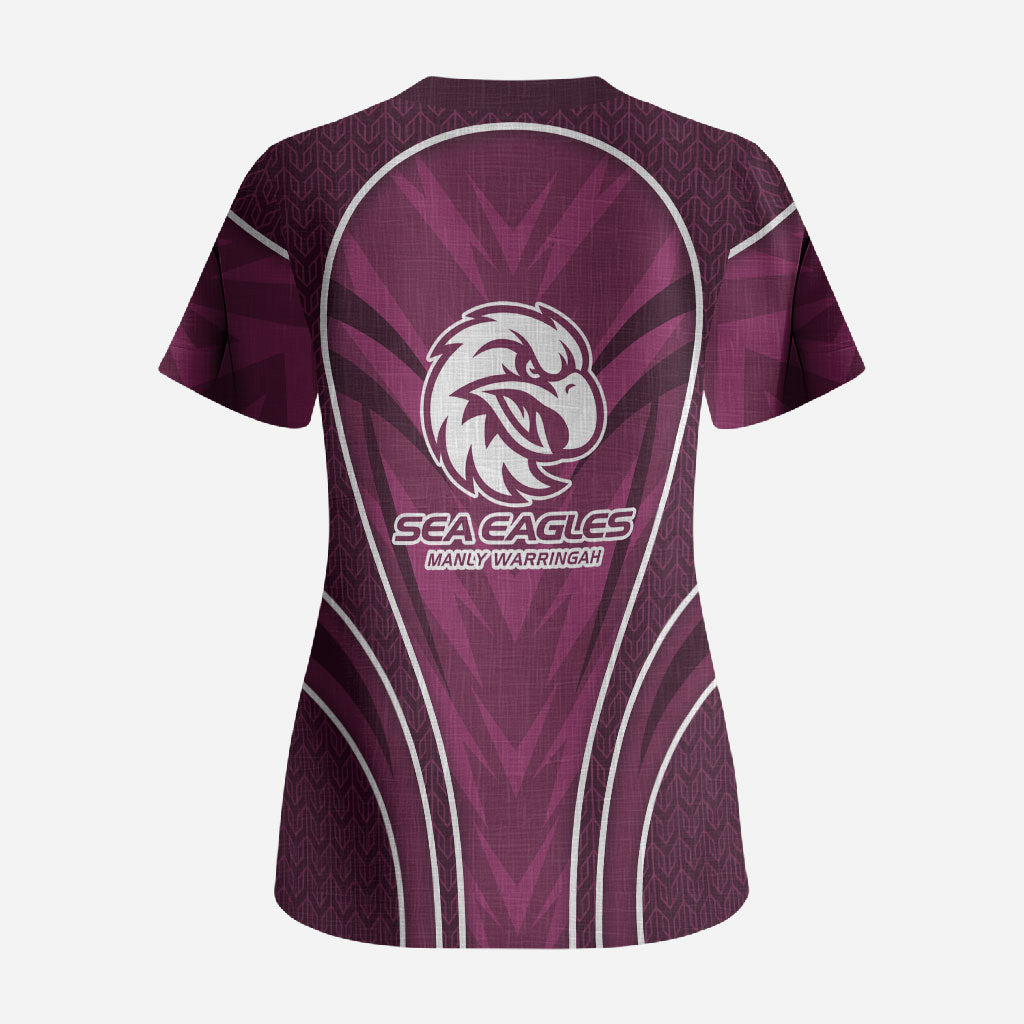 Manly Warringah Sea Eagles Rugby Mascot Scrub Top Australian Rugby Culture - Tribal Inspired Eagle