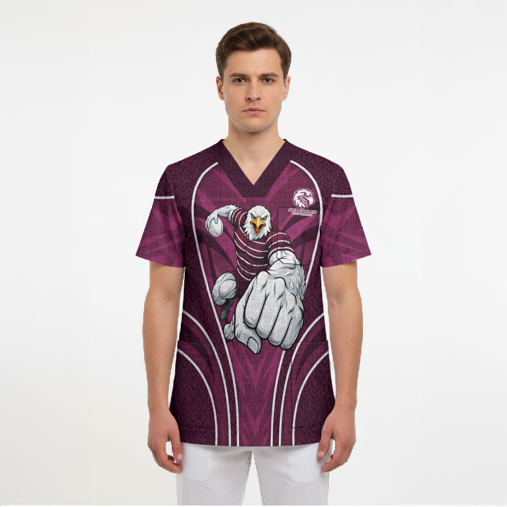 Manly Warringah Sea Eagles Rugby Mascot Scrub Top Australian Rugby Culture - Tribal Inspired Eagle
