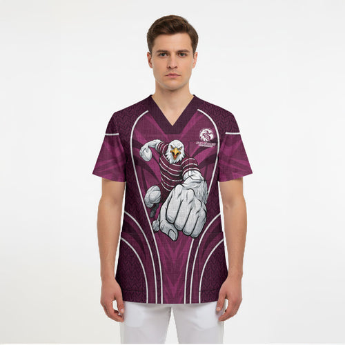 Manly Warringah Sea Eagles Rugby Mascot Scrub Top Australian Rugby Culture - Tribal Inspired Eagle
