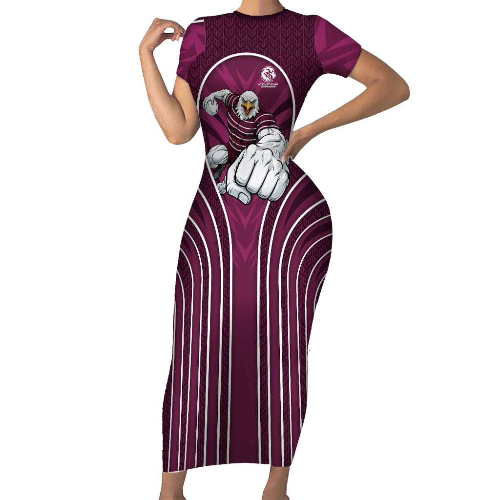 Manly Warringah Sea Eagles Rugby Mascot Short Sleeve Bodycon Dress Australian Rugby Culture - Tribal Inspired Eagle