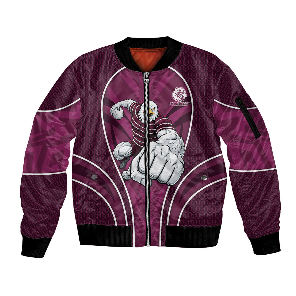 Manly Warringah Sea Eagles Rugby Mascot Sleeve Zip Bomber Jacket Australian Rugby Culture - Tribal Inspired Eagle