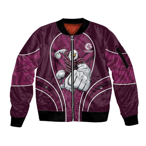 Manly Warringah Sea Eagles Rugby Mascot Sleeve Zip Bomber Jacket Australian Rugby Culture - Tribal Inspired Eagle