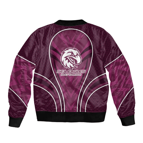 Manly Warringah Sea Eagles Rugby Mascot Sleeve Zip Bomber Jacket Australian Rugby Culture - Tribal Inspired Eagle