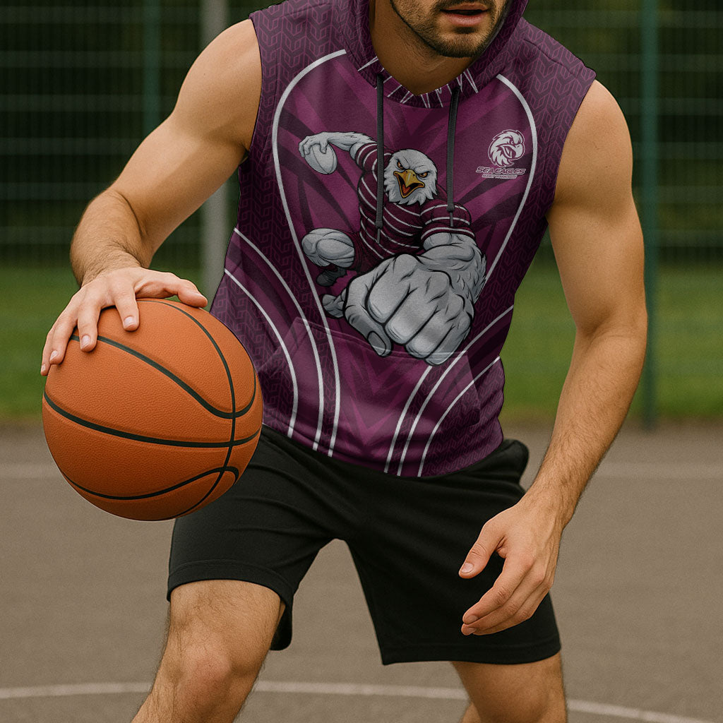 Manly Warringah Sea Eagles Rugby Mascot Sleeveless Hoodie Australian Rugby Culture - Tribal Inspired Eagle