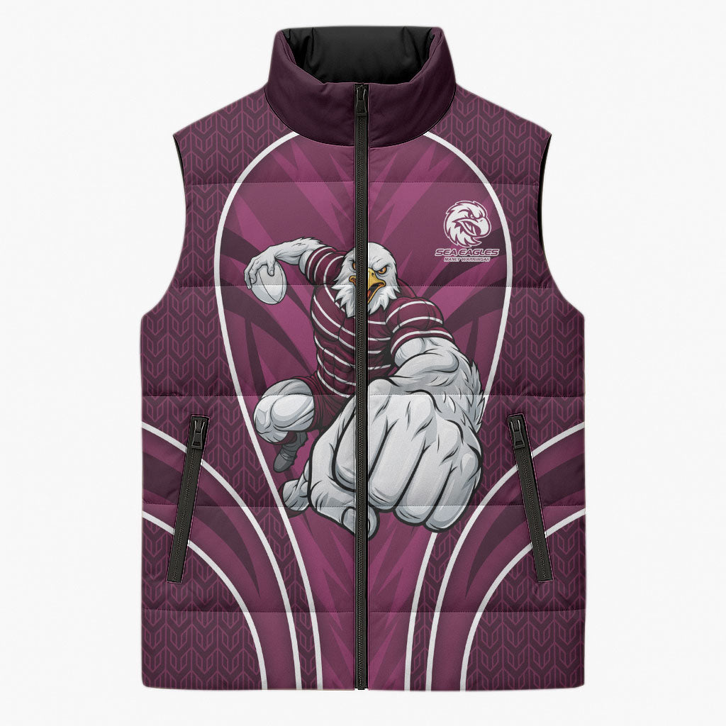 Manly Warringah Sea Eagles Rugby Mascot Sleeveless Puffer Jacket Australian Rugby Culture - Tribal Inspired Eagle