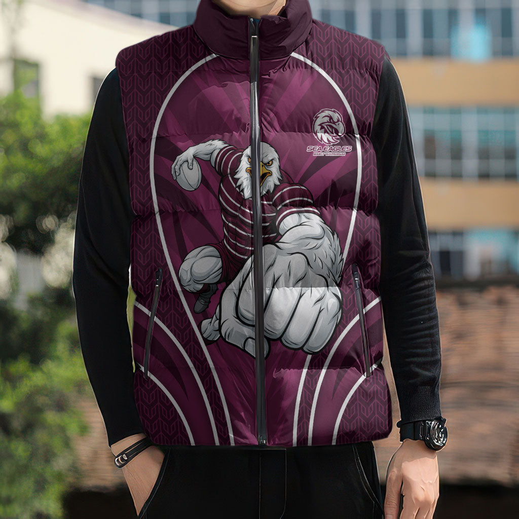 Manly Warringah Sea Eagles Rugby Mascot Sleeveless Puffer Jacket Australian Rugby Culture - Tribal Inspired Eagle