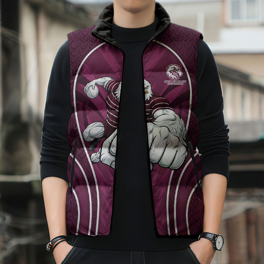 Manly Warringah Sea Eagles Rugby Mascot Sleeveless Puffer Jacket Australian Rugby Culture - Tribal Inspired Eagle