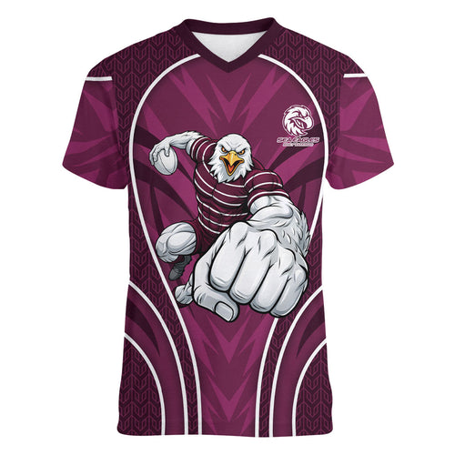 Manly Warringah Sea Eagles Rugby Mascot Women V-Neck T-Shirt Australian Rugby Culture - Tribal Inspired Eagle