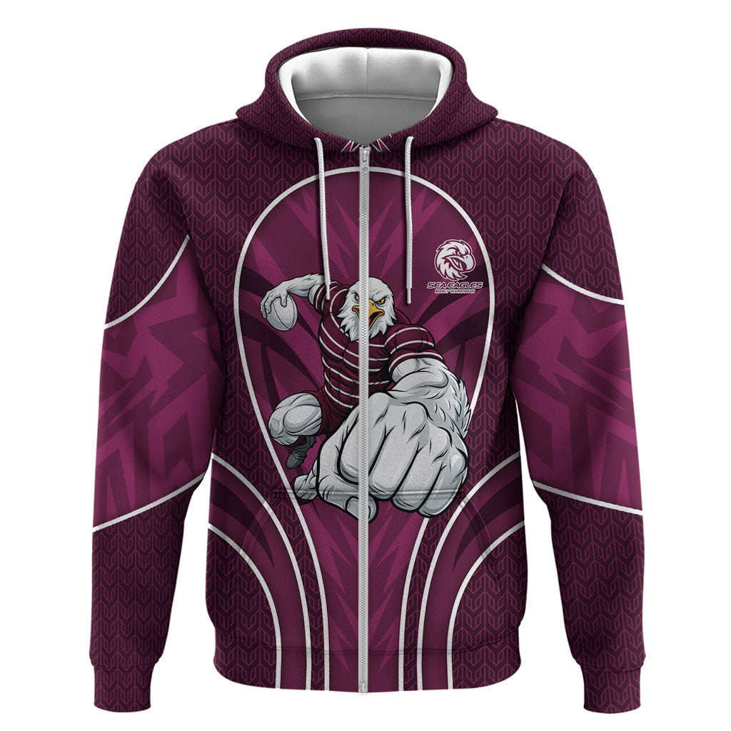 Manly Warringah Sea Eagles Rugby Mascot Zip Hoodie Australian Rugby Culture - Tribal Inspired Eagle