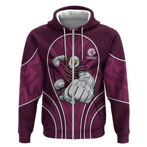Manly Warringah Sea Eagles Rugby Mascot Zip Hoodie Australian Rugby Culture - Tribal Inspired Eagle