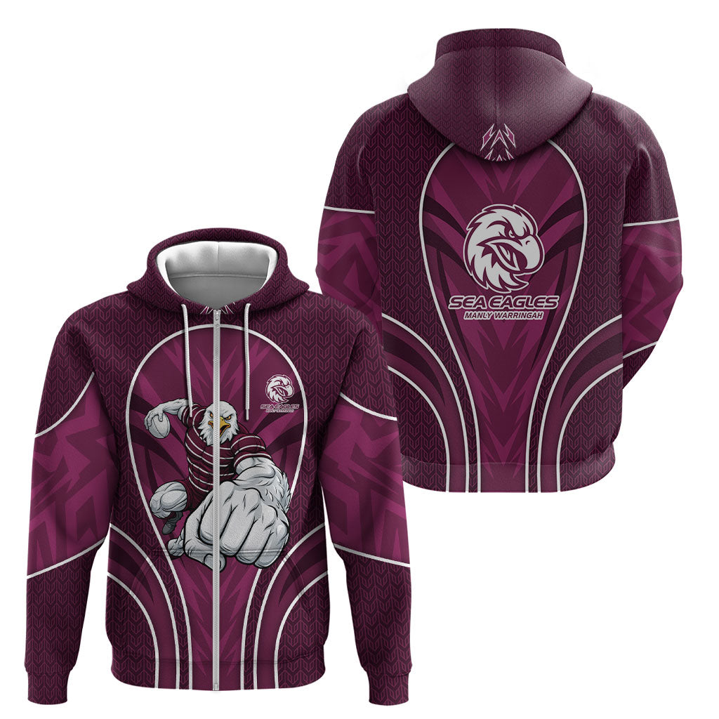 Manly Warringah Sea Eagles Rugby Mascot Zip Hoodie Australian Rugby Culture - Tribal Inspired Eagle