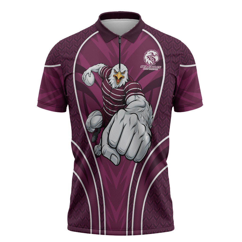 Manly Warringah Sea Eagles Rugby Mascot Zipper Polo Shirt Australian Rugby Culture - Tribal Inspired Eagle
