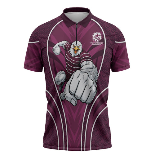 Manly Warringah Sea Eagles Rugby Mascot Zipper Polo Shirt Australian Rugby Culture - Tribal Inspired Eagle