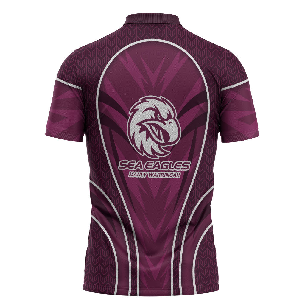 Manly Warringah Sea Eagles Rugby Mascot Zipper Polo Shirt Australian Rugby Culture - Tribal Inspired Eagle
