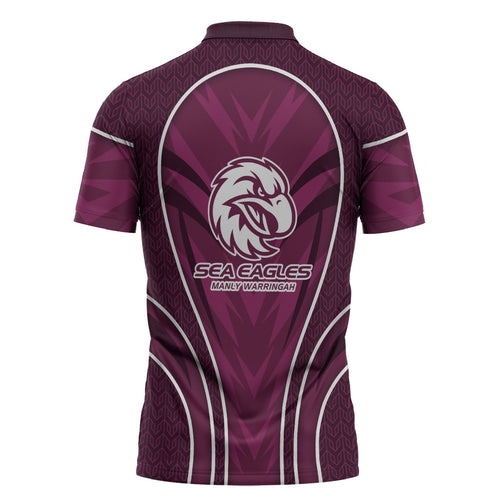 Manly Warringah Sea Eagles Rugby Mascot Zipper Polo Shirt Australian Rugby Culture - Tribal Inspired Eagle
