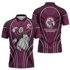 Manly Warringah Sea Eagles Rugby Mascot Zipper Polo Shirt Australian Rugby Culture - Tribal Inspired Eagle