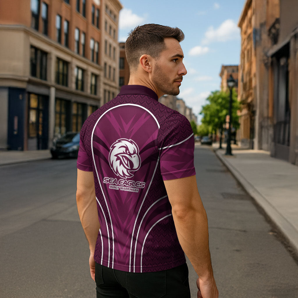 Manly Warringah Sea Eagles Rugby Mascot Zipper Polo Shirt Australian Rugby Culture - Tribal Inspired Eagle