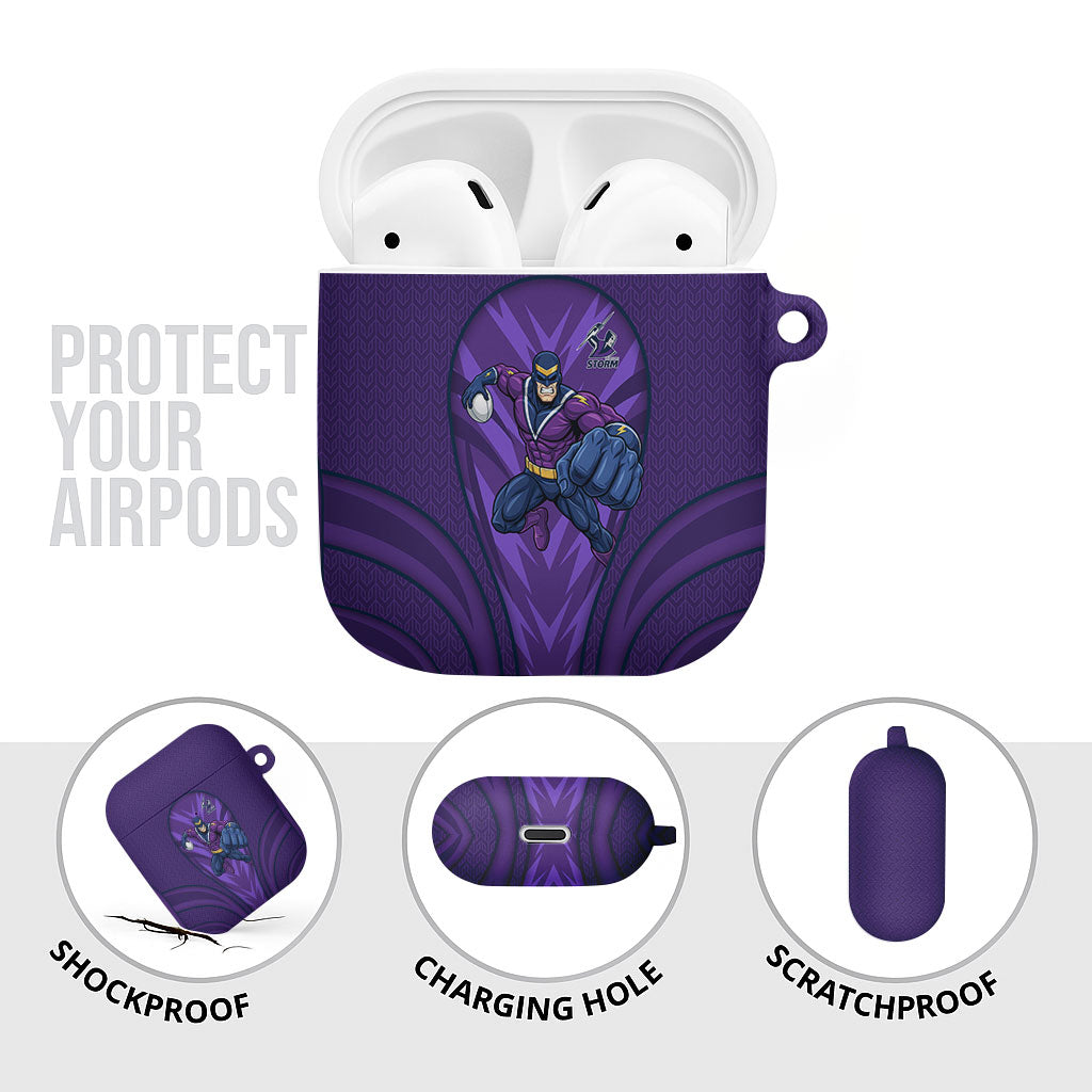 Melbourne Storm Rugby Mascot AirPods Case Australian Rugby Culture - Tribal Inspired Superhero