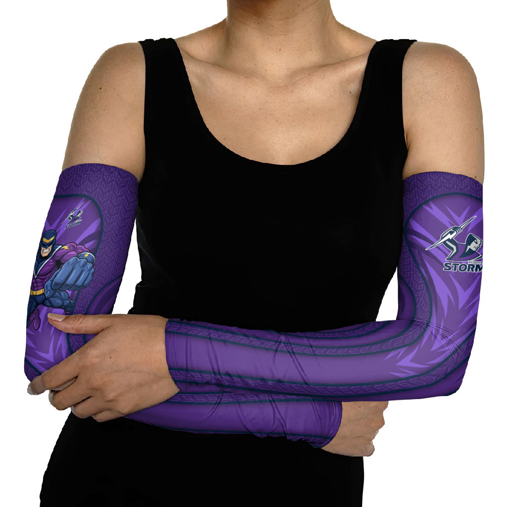 Melbourne Storm Rugby Mascot Arm Sleeves Australian Rugby Culture - Tribal Inspired Superhero