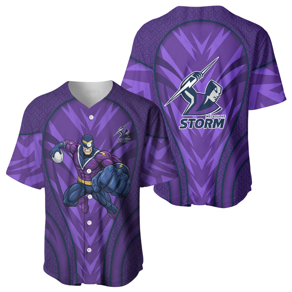 Melbourne Storm Rugby Mascot Baseball Jersey Australian Rugby Culture - Tribal Inspired Superhero