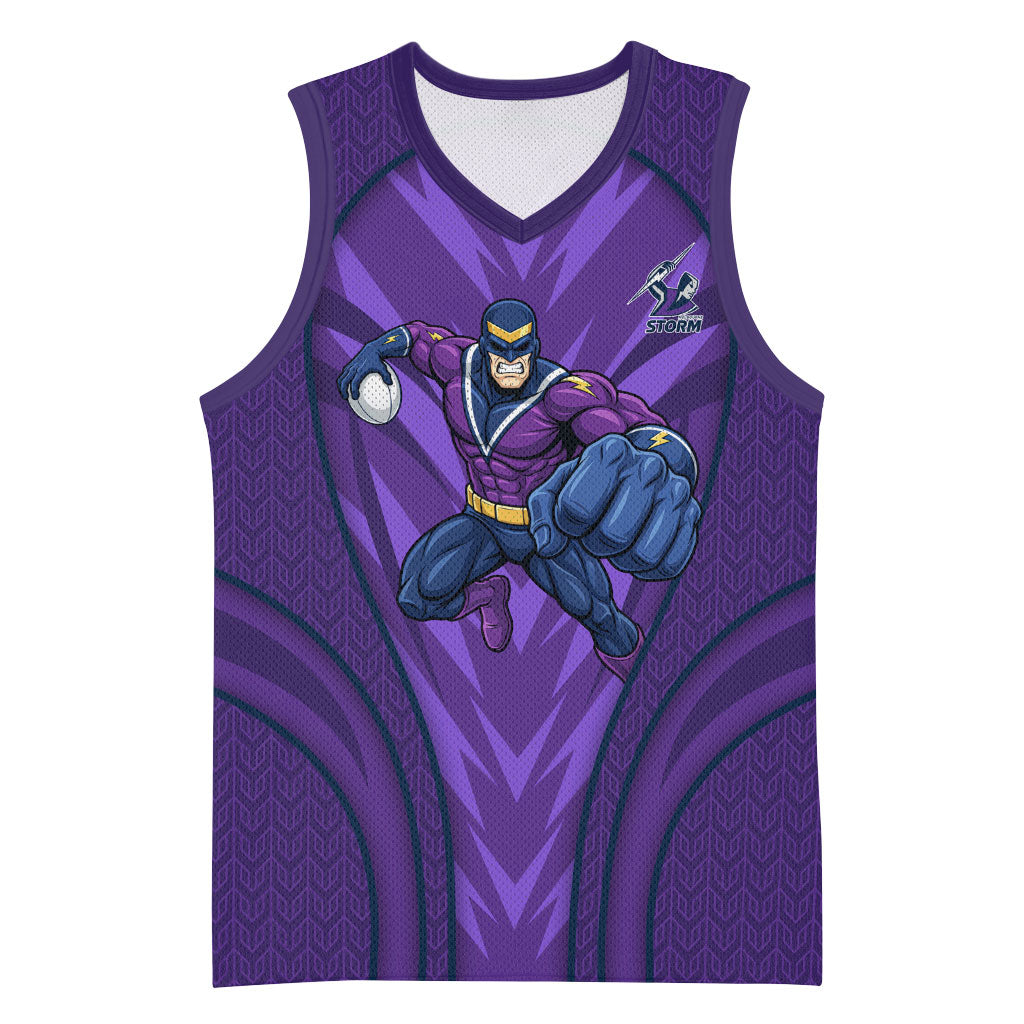 Melbourne Storm Rugby Mascot Basketball Jersey Australian Rugby Culture - Tribal Inspired Superhero