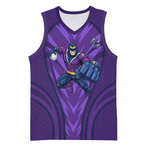 Melbourne Storm Rugby Mascot Basketball Jersey Australian Rugby Culture - Tribal Inspired Superhero