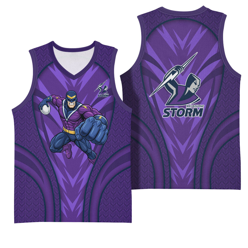 Melbourne Storm Rugby Mascot Basketball Jersey Australian Rugby Culture - Tribal Inspired Superhero