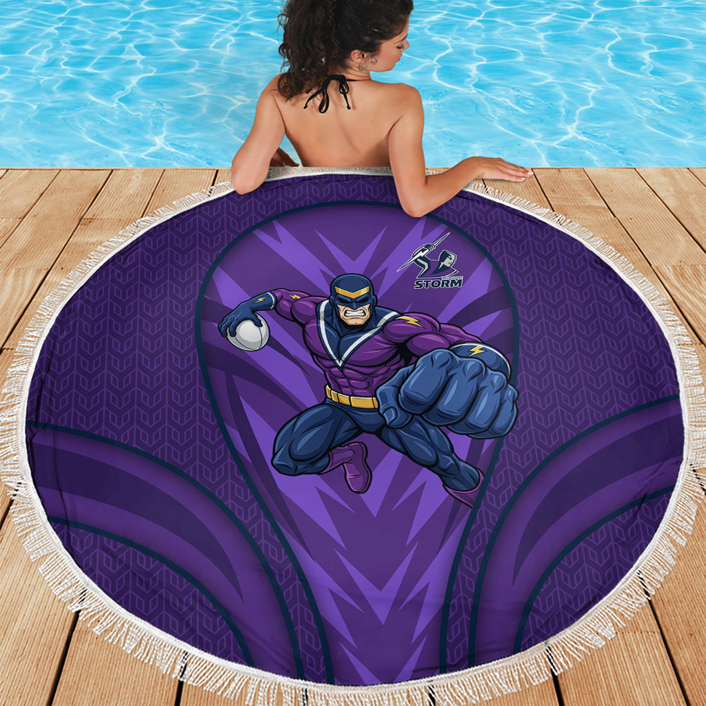 Melbourne Storm Rugby Mascot Beach Blanket Australian Rugby Culture - Tribal Inspired Superhero