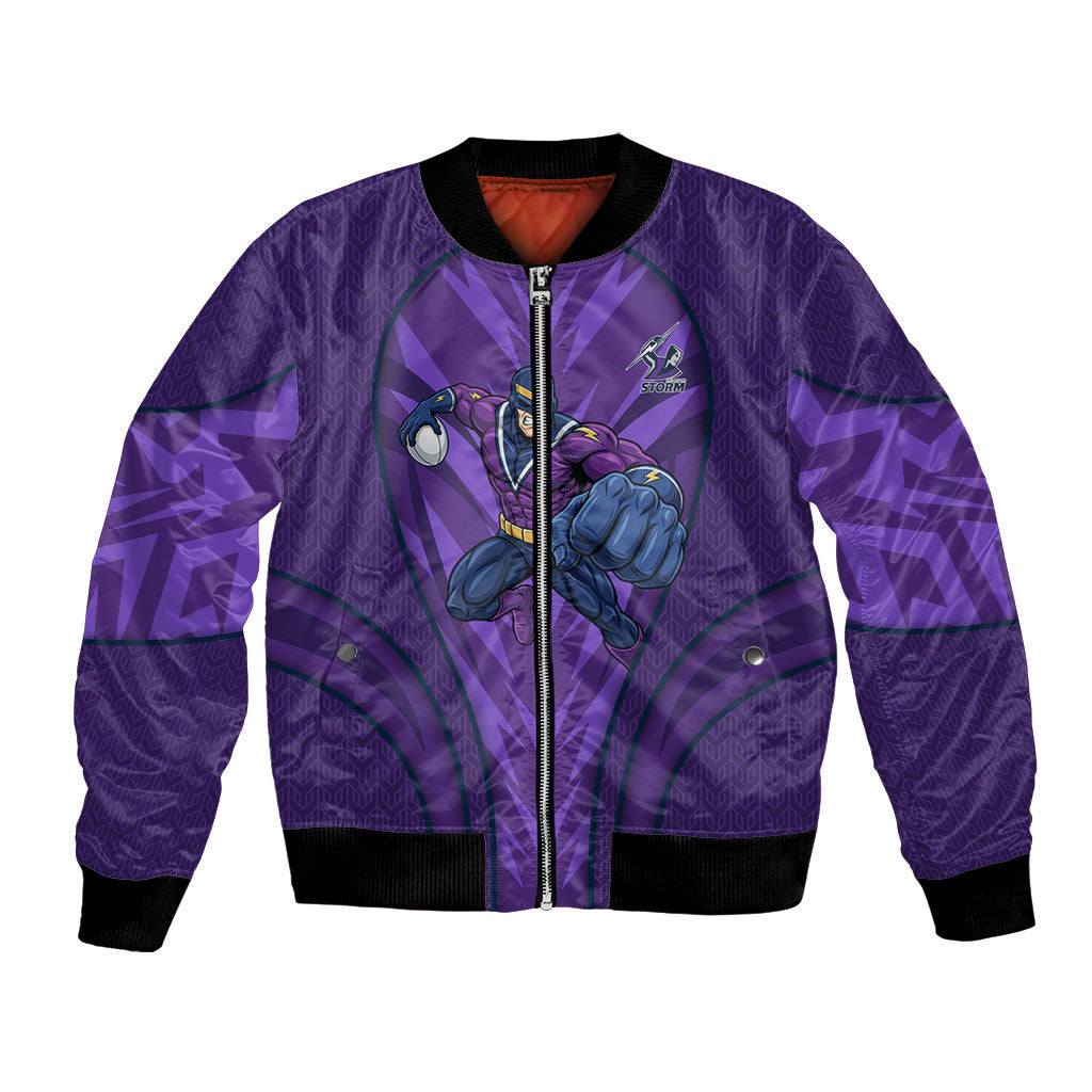 Melbourne Storm Rugby Mascot Bomber Jacket Australian Rugby Culture - Tribal Inspired Superhero