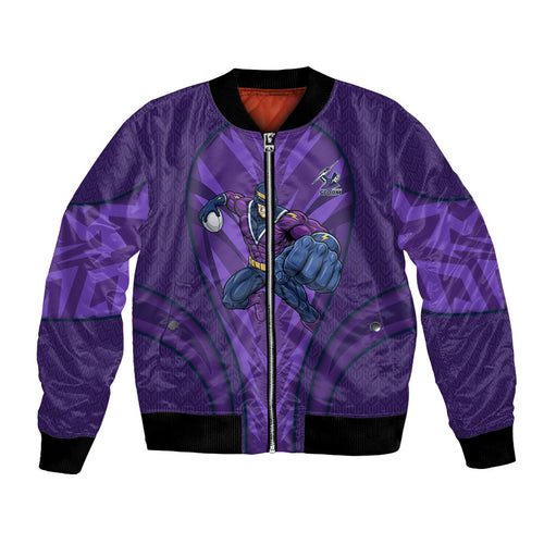 Melbourne Storm Rugby Mascot Bomber Jacket Australian Rugby Culture - Tribal Inspired Superhero