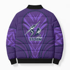 Melbourne Storm Rugby Mascot Bomber Puffer Jacket Australian Rugby Culture - Tribal Inspired Superhero
