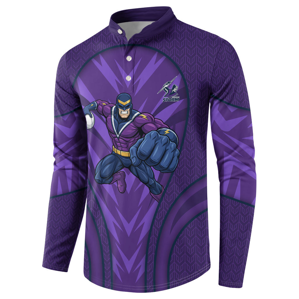 Melbourne Storm Rugby Mascot Button Sweatshirt Australian Rugby Culture - Tribal Inspired Superhero