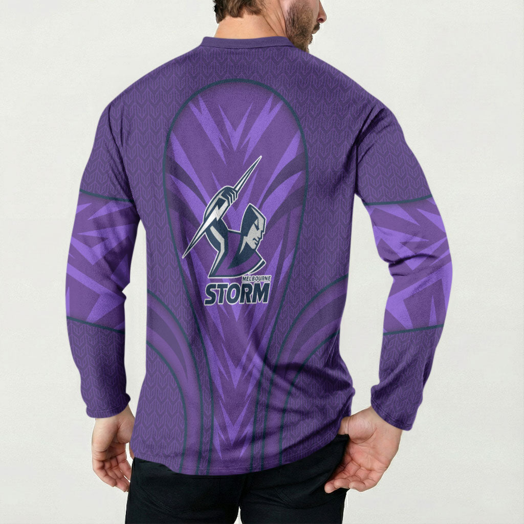 Melbourne Storm Rugby Mascot Button Sweatshirt Australian Rugby Culture - Tribal Inspired Superhero