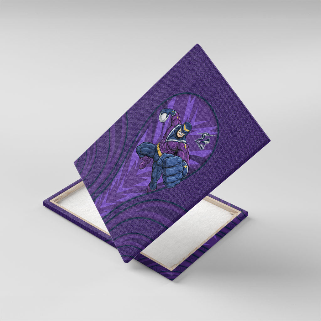 Melbourne Storm Rugby Mascot Canvas Wall Art Australian Rugby Culture - Tribal Inspired Superhero