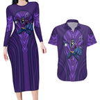 Melbourne Storm Rugby Mascot Couples Matching Long Sleeve Bodycon Dress and Hawaiian Shirt Australian Rugby Culture - Tribal Inspired Superhero