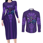 Melbourne Storm Rugby Mascot Couples Matching Long Sleeve Bodycon Dress and Long Sleeve Button Shirt Australian Rugby Culture - Tribal Inspired Superhero
