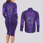Melbourne Storm Rugby Mascot Couples Matching Long Sleeve Bodycon Dress and Long Sleeve Button Shirt Australian Rugby Culture - Tribal Inspired Superhero