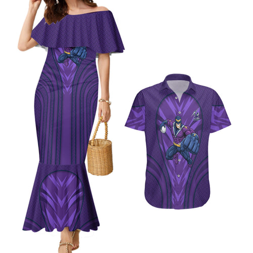 Melbourne Storm Rugby Mascot Couples Matching Mermaid Dress and Hawaiian Shirt Australian Rugby Culture - Tribal Inspired Superhero