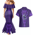 Melbourne Storm Rugby Mascot Couples Matching Mermaid Dress and Hawaiian Shirt Australian Rugby Culture - Tribal Inspired Superhero