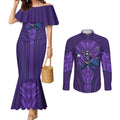 Melbourne Storm Rugby Mascot Couples Matching Mermaid Dress and Long Sleeve Button Shirt Australian Rugby Culture - Tribal Inspired Superhero