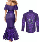 Melbourne Storm Rugby Mascot Couples Matching Mermaid Dress and Long Sleeve Button Shirt Australian Rugby Culture - Tribal Inspired Superhero