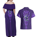 Melbourne Storm Rugby Mascot Couples Matching Off Shoulder Maxi Dress and Hawaiian Shirt Australian Rugby Culture - Tribal Inspired Superhero