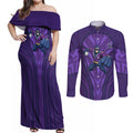 Melbourne Storm Rugby Mascot Couples Matching Off Shoulder Maxi Dress and Long Sleeve Button Shirt Australian Rugby Culture - Tribal Inspired Superhero