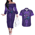 Melbourne Storm Rugby Mascot Couples Matching Off The Shoulder Long Sleeve Dress and Hawaiian Shirt Australian Rugby Culture - Tribal Inspired Superhero