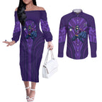 Melbourne Storm Rugby Mascot Couples Matching Off The Shoulder Long Sleeve Dress and Long Sleeve Button Shirt Australian Rugby Culture - Tribal Inspired Superhero