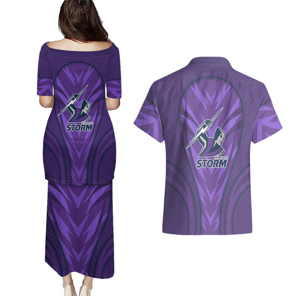Melbourne Storm Rugby Mascot Couples Matching Puletasi and Hawaiian Shirt Australian Rugby Culture - Tribal Inspired Superhero
