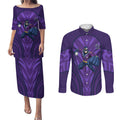 Melbourne Storm Rugby Mascot Couples Matching Puletasi and Long Sleeve Button Shirt Australian Rugby Culture - Tribal Inspired Superhero