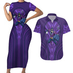 Melbourne Storm Rugby Mascot Couples Matching Short Sleeve Bodycon Dress and Hawaiian Shirt Australian Rugby Culture - Tribal Inspired Superhero