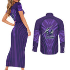 Melbourne Storm Rugby Mascot Couples Matching Short Sleeve Bodycon Dress and Long Sleeve Button Shirt Australian Rugby Culture - Tribal Inspired Superhero