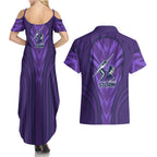 Melbourne Storm Rugby Mascot Couples Matching Summer Maxi Dress and Hawaiian Shirt Australian Rugby Culture - Tribal Inspired Superhero